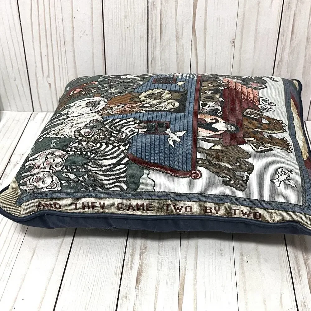 And They Came Two By Two Throw Pillow Tapestry Noah's Ark Animals Bible 14”x12”